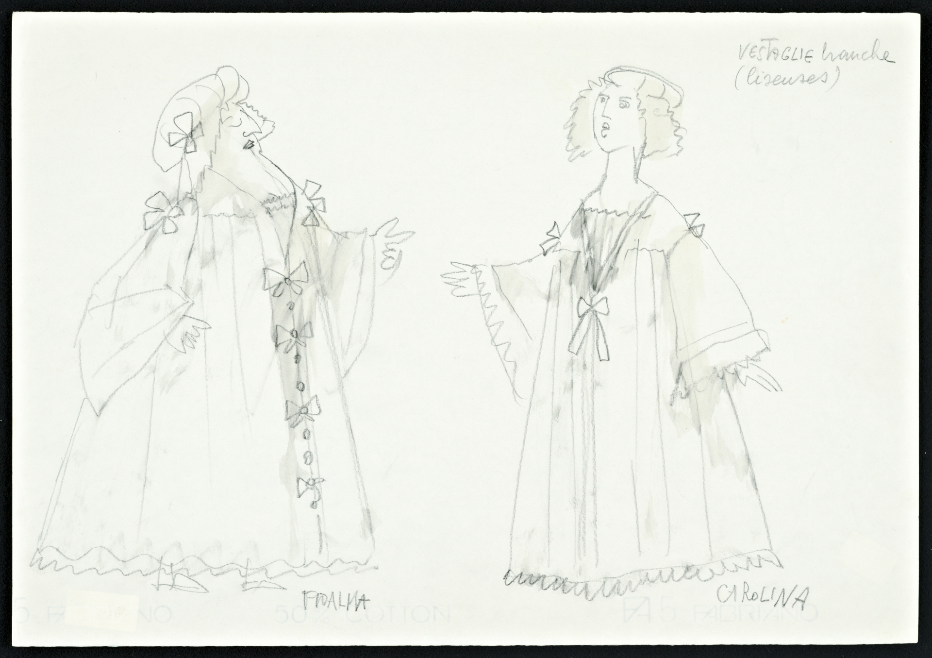 Figurino di Emanuele Luzzati per Fidalma e Carolina ne Il matrimonio segreto, 1981