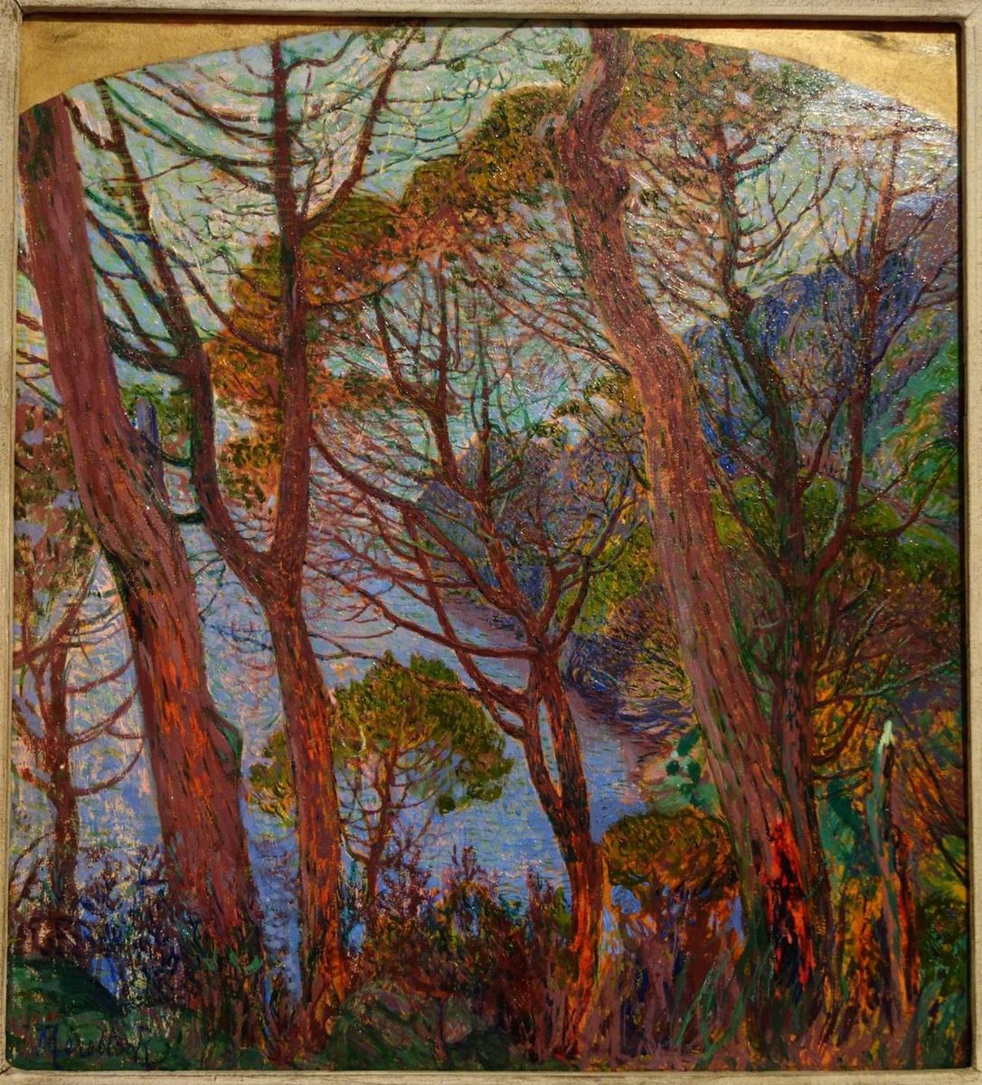 Rubaldo Merello, Pini davanti al mare (1910-1914), olio su cartone, divisionismo ligure